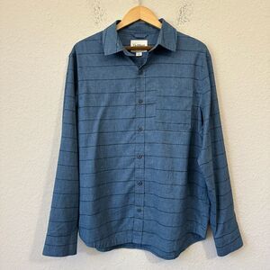 UPWEST Pinstriped Button Up Shirt Blue Chambray Long Sleeve Work Retro